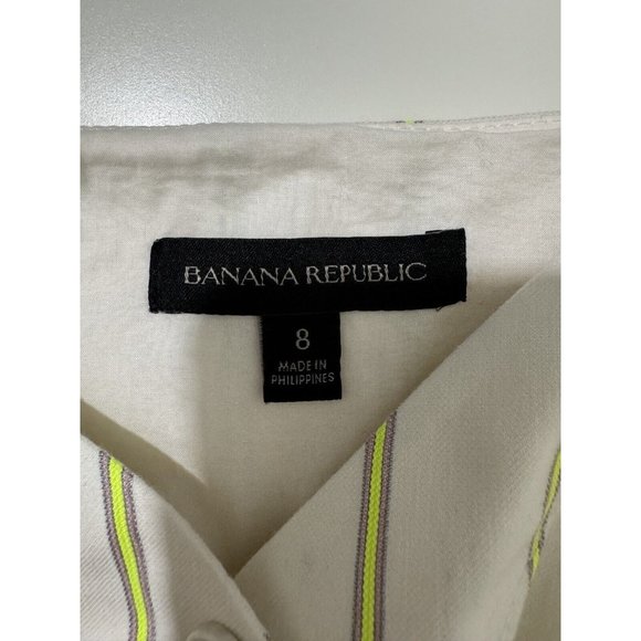 Banana Republic Dress 8 Striped Button Front Removable Strap Cotton Linen Blend - Picture 7 of 10